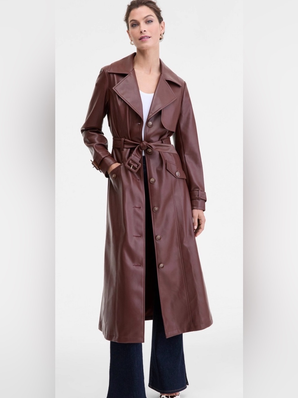 NWT Faux leather long trench coat from Macys sz Large